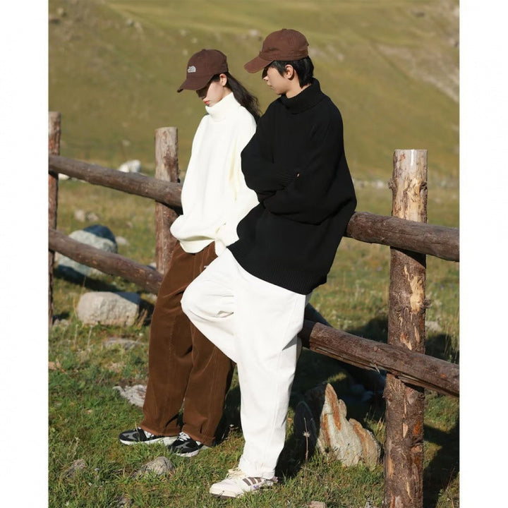 Damen Oversize-Rollkragenpullover aus weichem Baumwollmix mit gerippten Bündchen und verlängertem Saum Drune