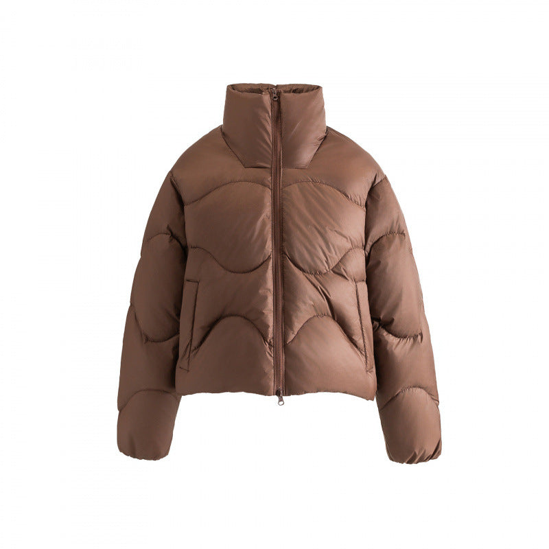 Damen Kurze gesteppte Steppjacke mit hohem Kragen und wellenförmiger Steppung Drune