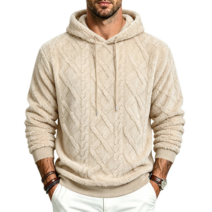 Herren Kuscheliger Sherpa-Kapuzenpullover mit Zopfstruktur und Rippbündchen Drune