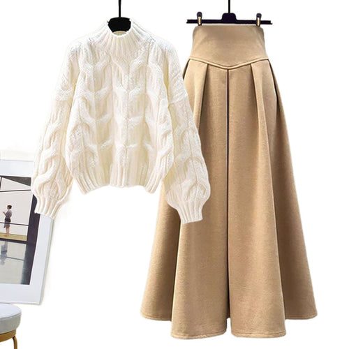 Drune - Schickes Herbst Strickpullover & Plissee Rock Set für Damen