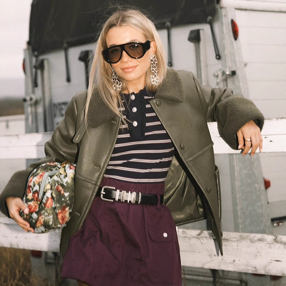 Damen Kurze Fliegerjacke im Aviator‑Stil mit Teddybesatz und kastiger Silhouette Drune