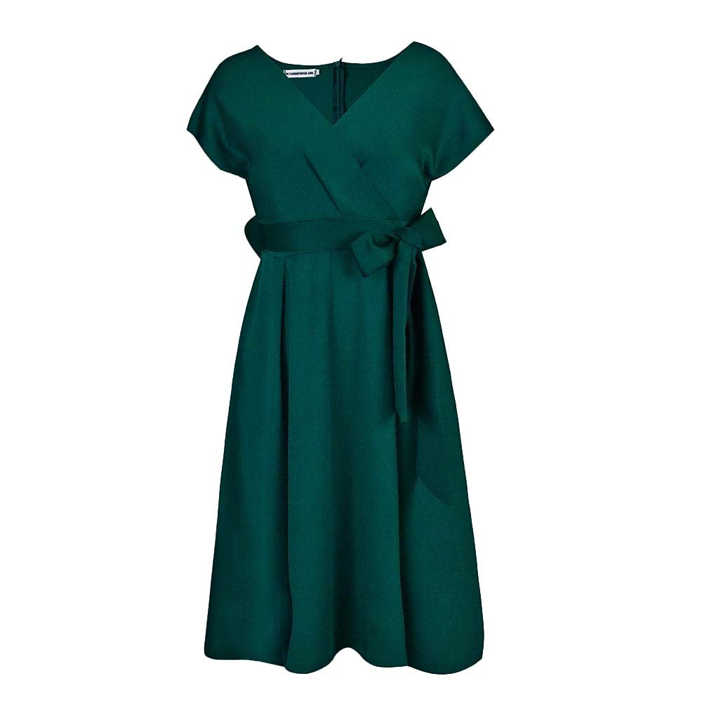 Damen Wickelkleid mit elegantem V-Ausschnitt und Gürtel Drune