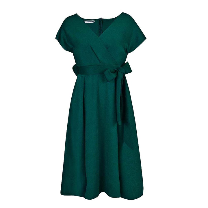 Damen Wickelkleid mit elegantem V-Ausschnitt und Gürtel Drune