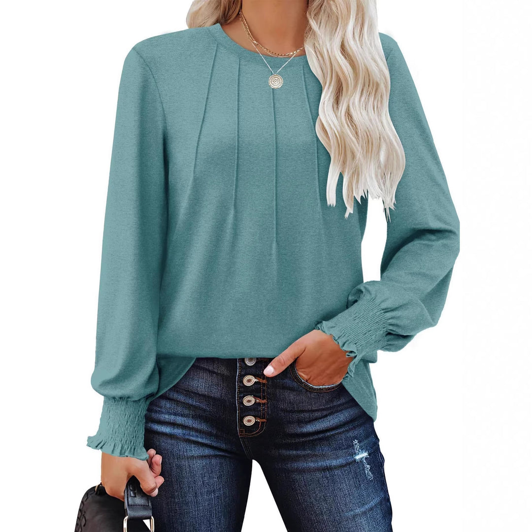 Damen Longsleeve-Tunika mit senkrechten Biesen und gerafften Rüschbündchen Drune