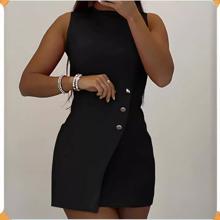 Damen Kurzkleid mit asymmetrischem Knopfdetail Drune