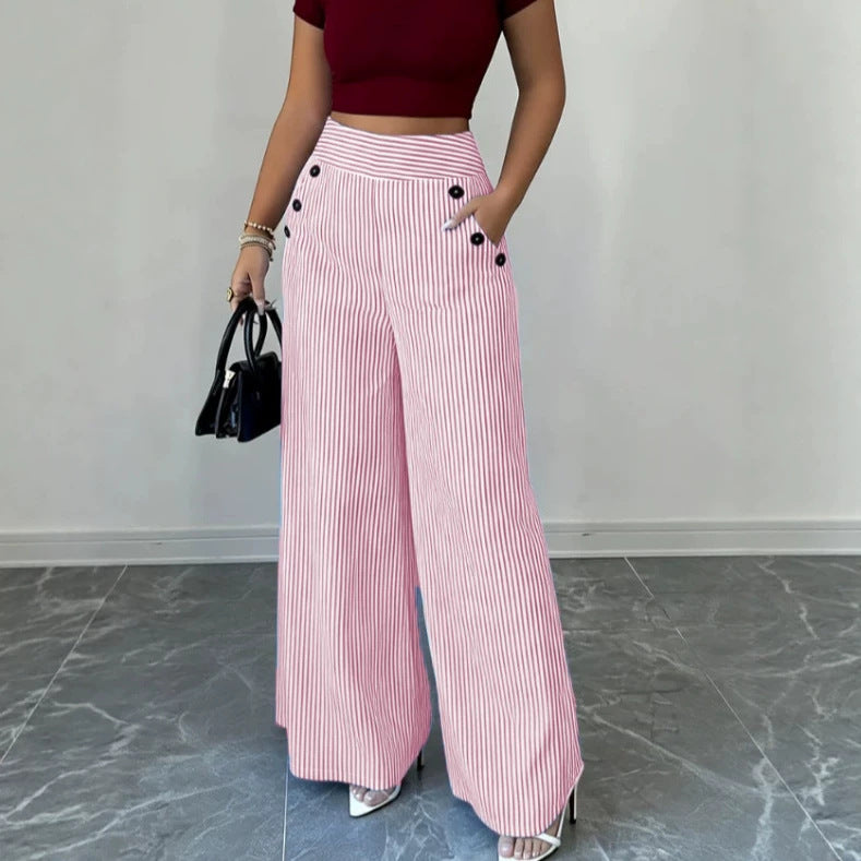 Damen nan hochgeschnittene Palazzo-Hose mit maritimen Knopfdetails und weitem Bein Drune