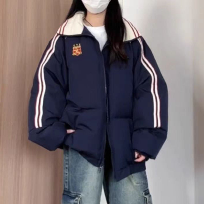Damen Sportliche Pufferjacke mit kontrastierenden Streifen und hohem Kragen Drune