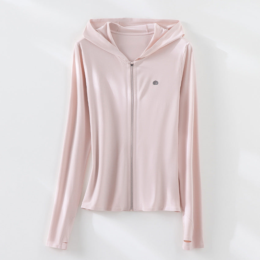 Damen Leichte Kapuzenjacke mit durchgehendem Reißverschluss, Slim‑Fit und Daumenloch Drune