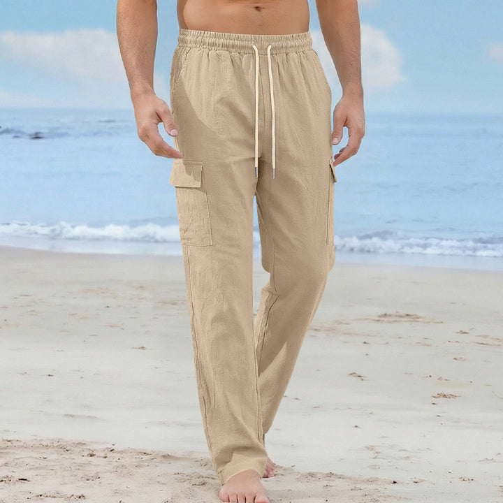 Herren Cargo-Strandhose aus Leinenmix mit elastischem Bund und Kordelzug Drune