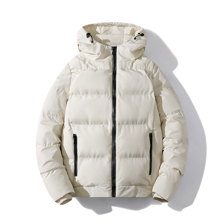 Herren Kurze Thermo-Steppjacke mit Kapuze, mattierter Oberfläche & Kontrastreißverschlüssen Drune