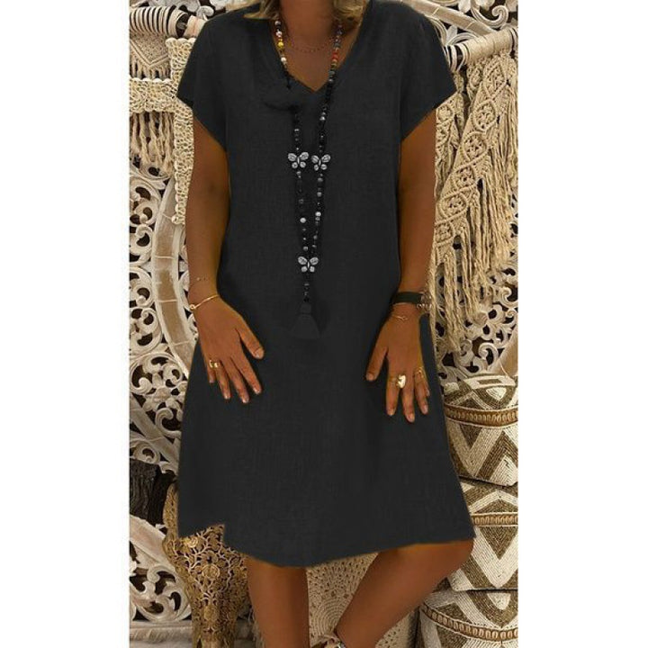 Damen Sommerkleid mit lässigem V-Ausschnitt und asymmetrischem Saum Drune
