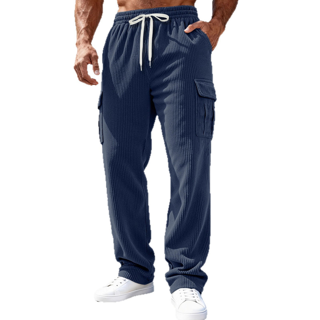 Herren Gerippte Cargo-Freizeithose mit Tunnelzug und Elastikbund Drune