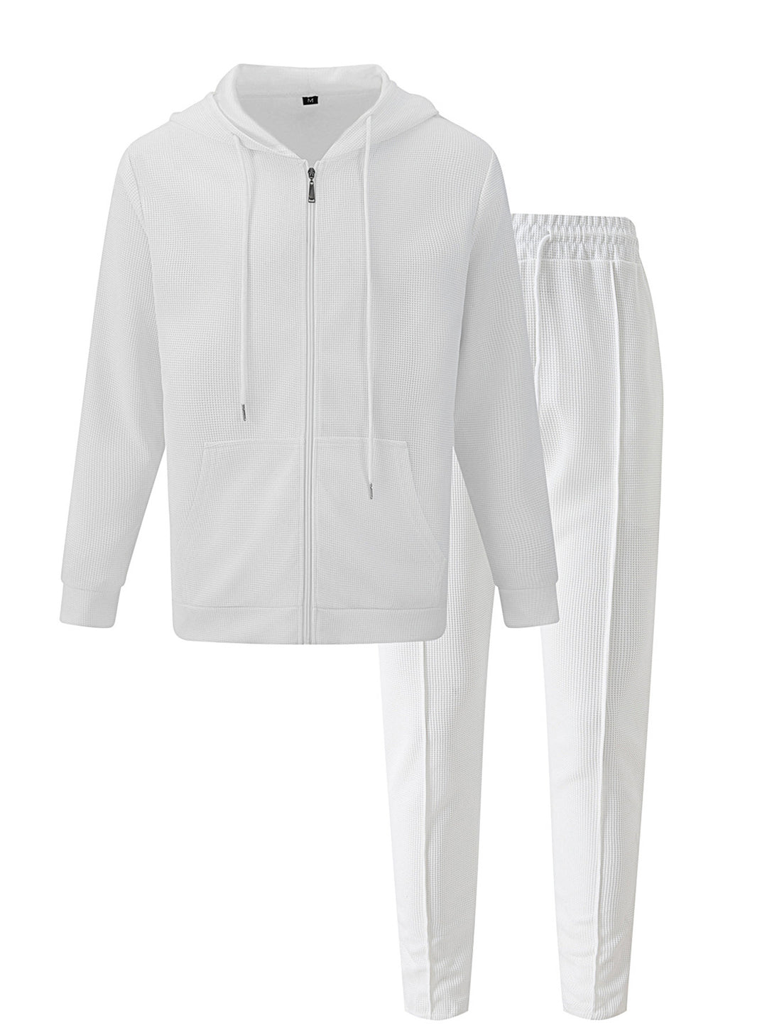 Herren nan Waffelstruktur-Jogginganzug mit Kapuzen-Zipjacke und konisch geschnittener Jogginghose Drune
