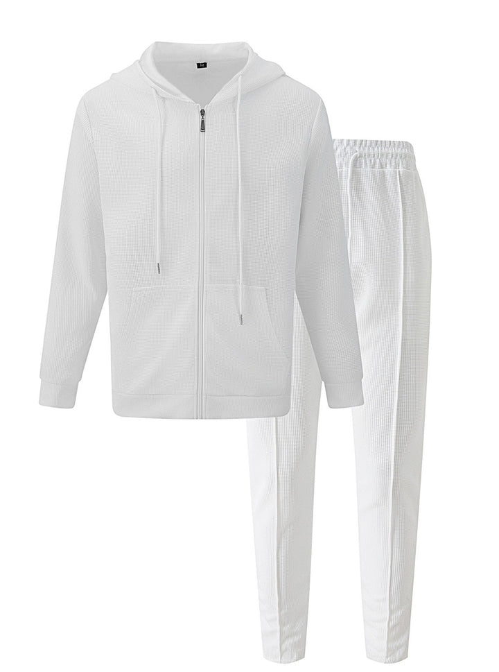 Herren nan Waffelstruktur-Jogginganzug mit Kapuzen-Zipjacke und konisch geschnittener Jogginghose Drune