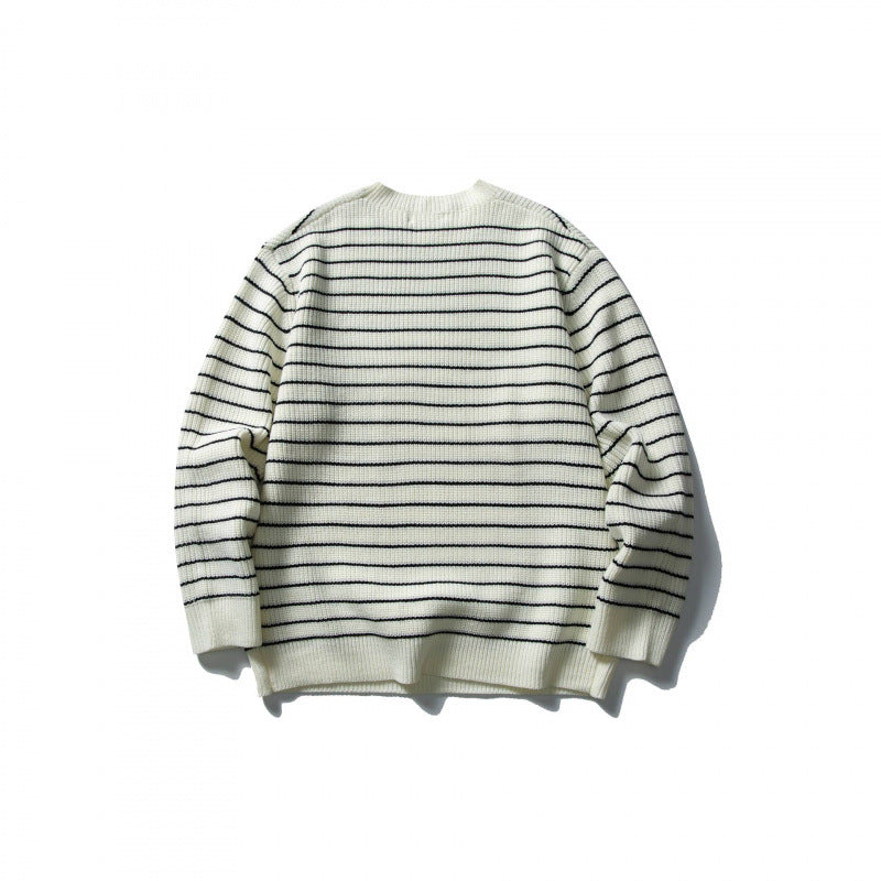 Unisex Oversize Streifen-Strickpullover mit Rundhalsausschnitt und geripptem Saum Drune