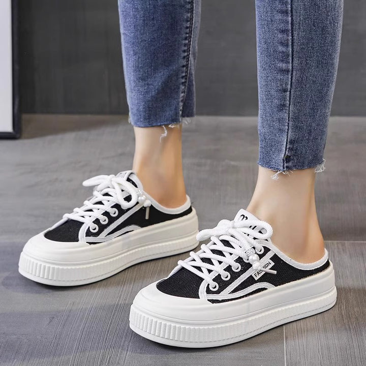 Damen Sneaker-Pantoletten im luftigen Mesh-Design mit modischer Plateausohle Drune