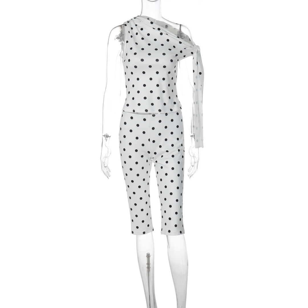 Damen Polka-Dot-Einteiler mit asymmetrischem Schnitt Drune