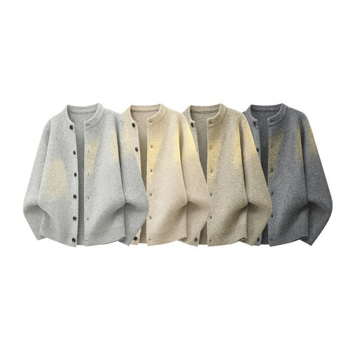 Damen Oversize Strickjacke im Bomberstil mit Rundhals, geripptem Saum & Ballonärmeln Drune