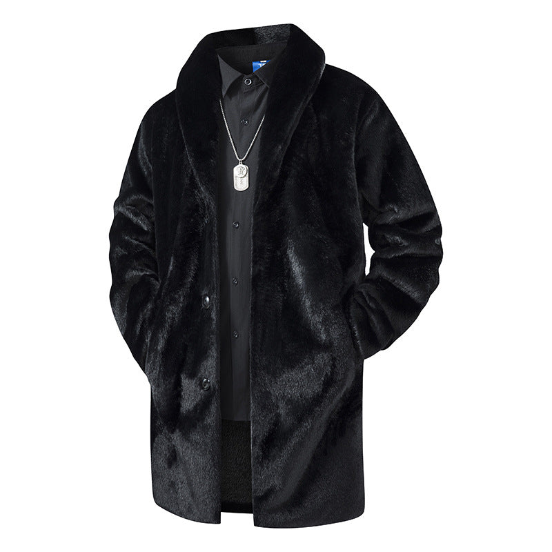 Herren Langer Kunstfell-Mantel mit Oversize-Schnitt und Schalkragen Drune