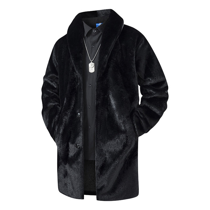 Herren Langer Kunstfell-Mantel mit Oversize-Schnitt und Schalkragen Drune