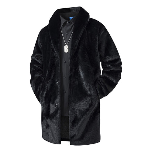 Herren Langer Kunstfell-Mantel mit Oversize-Schnitt und Schalkragen Drune