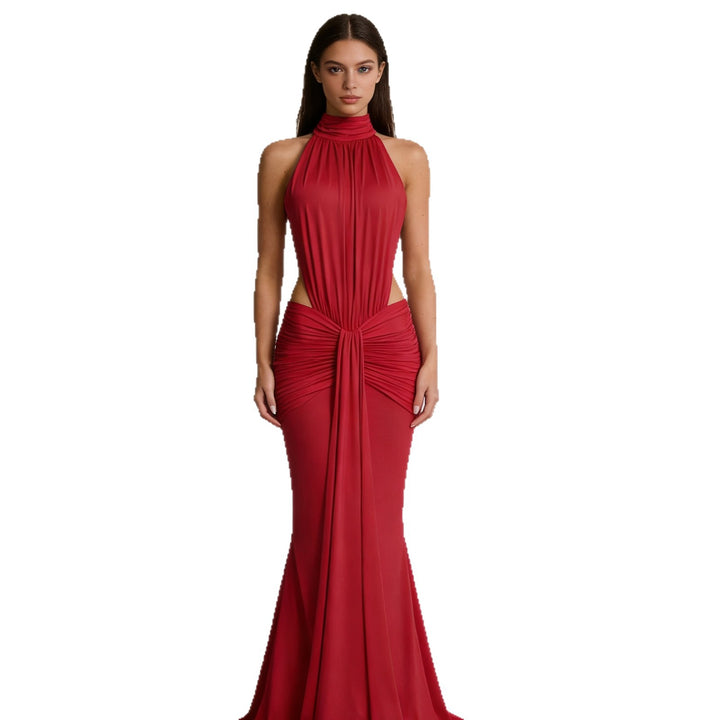 Damen Elegantes Drapiertes Abendkleid mit tiefem Rückenausschnitt und figurbetontem Schnitt Drune
