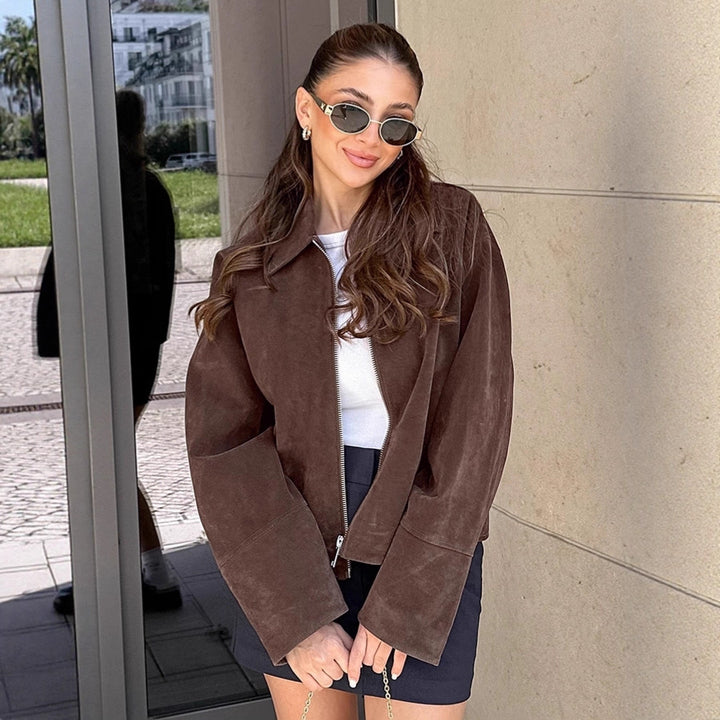 Damen Suede Jacke mit großzügigem Schnitt und eleganten Details Drune