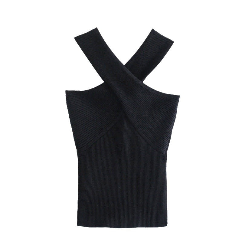 Damen Stricktop mit künstlerischem Kreuz-Träger Design Drune