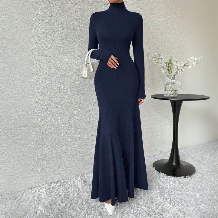 Damen figurbetontes Rollkragen-Maxikleid mit Meerjungfrauen-Silhouette, langen Ärmeln und formendem Stretch-Jersey Drune