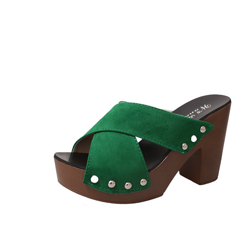 Damen Trendige Plattform-Pantoletten mit Cross-Band-Design Drune