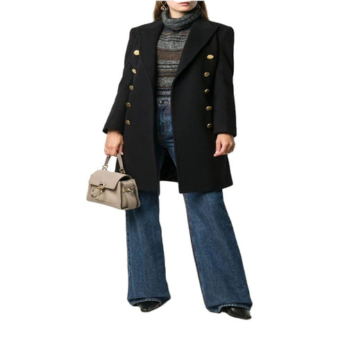 Damen Militärisch-inspirierter Taillierter Longcoat im Tailoring mit dekorativen Metallknöpfen Drune