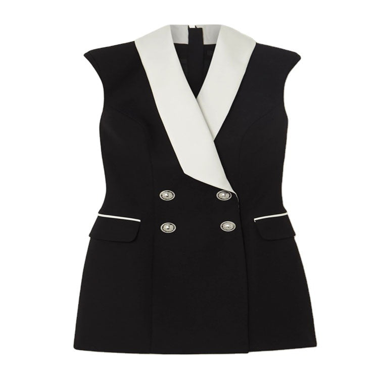 Damen Tailliertes ärmelloses Blazerkleid im Smoking‑Look mit Schalkragen Drune
