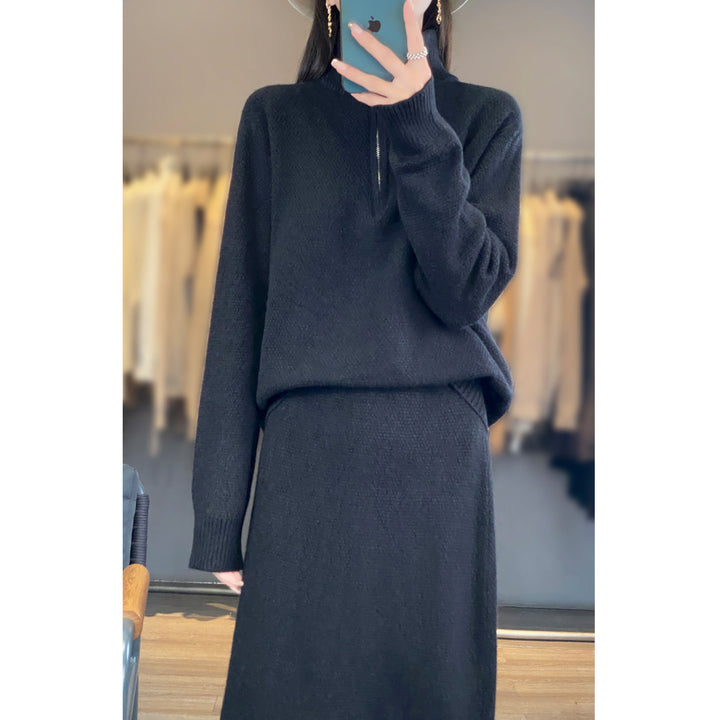 Damen Strickpullover mit hochschließendem Kragen und Reißverschluss Drune