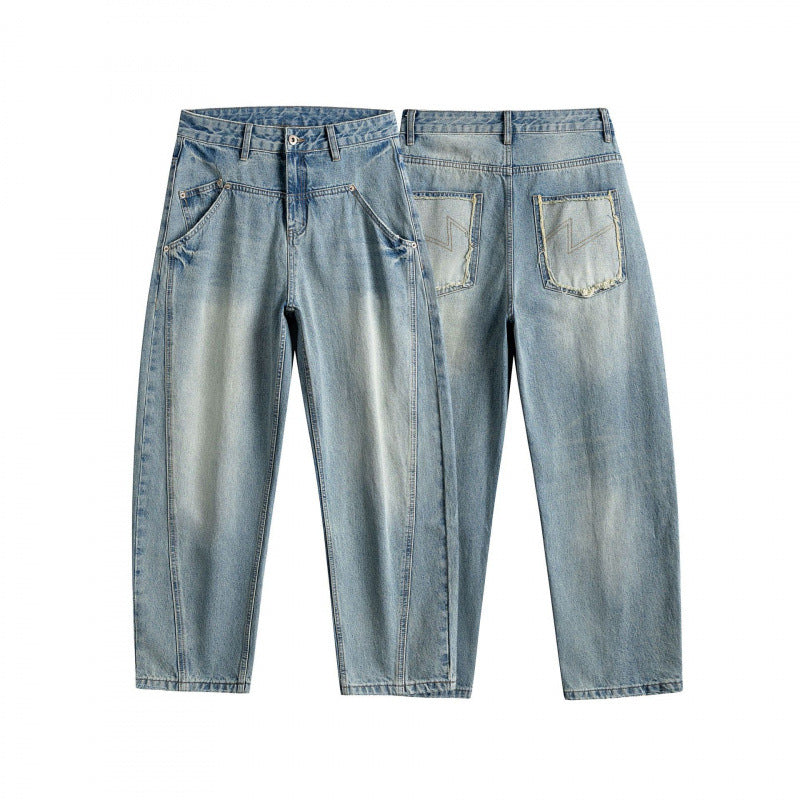 Damen High‑Waist Baggy‑Jeans mit vorgeformten Eingrifftaschen und heller Used‑Waschung Drune