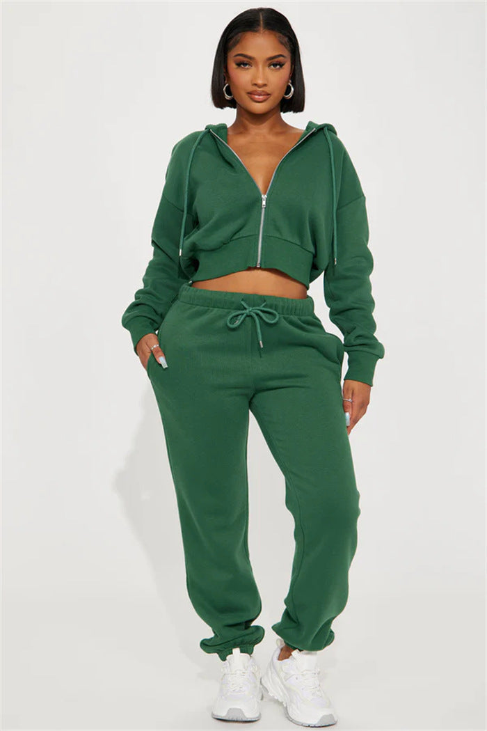 Damen lässiges Sweatset mit cropped Hoodie und weiten Hosen Drune