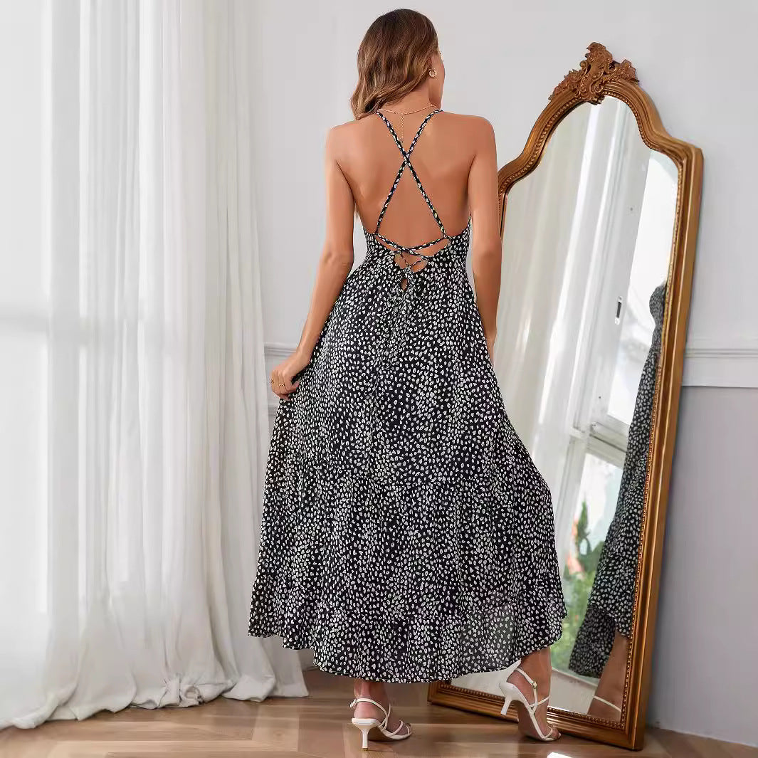 Damen Maxikleid mit Spaghettiträgern und fließendem Schnitt Drune
