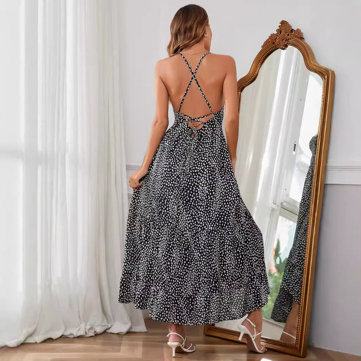 Damen Maxikleid mit Spaghettiträgern und fließendem Schnitt Drune