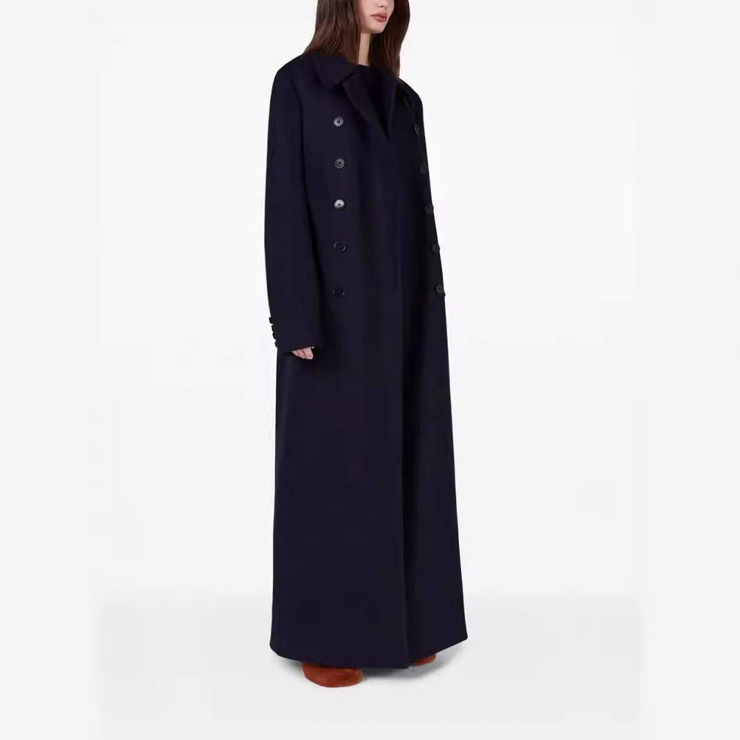 Damen Maximal langer doppelreihiger Wollmantel mit weitem Oversize-Schnitt Drune