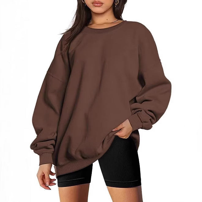 Damen nan extralanger Oversize-Sweatpullover mit Ballonärmeln, geripptem Saum und angerauter Innenseite Drune