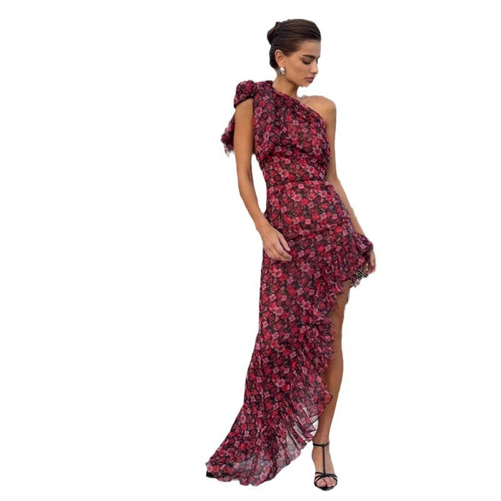 Damen Asymmetrisches Maxikleid mit floralen Mustern und schwingendem Saum Drune