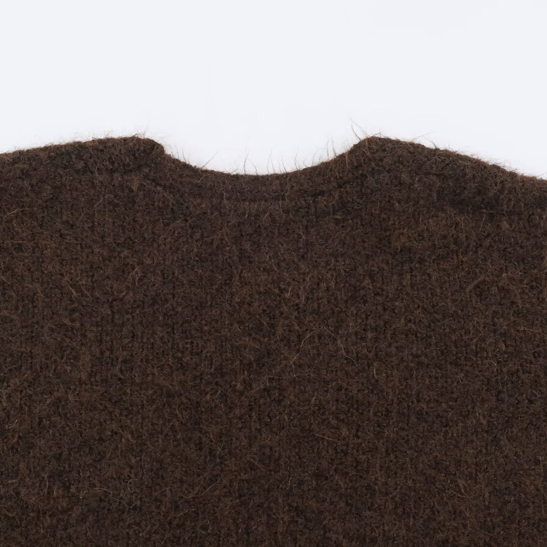Damen Oversize Strickmantel mit V‑Ausschnitt, kuscheliger Bouclé‑Optik und aufgesetzten Taschen Drune