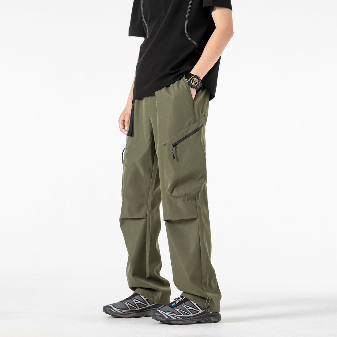 Herren Weite Utility‑Cargohose mit elastischem Bund, Reißverschluss‑Taschen und verstellbarem Saum Drune