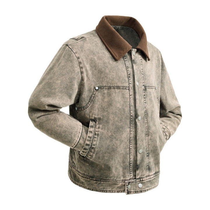 Herren wattierte Jeansjacke mit Cordkragen, Druckknopfleiste und praktischen Seitentaschen Drune