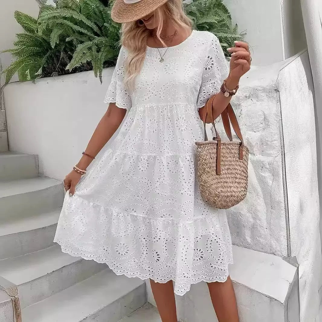 Damen Eyelet Broderie Anglaise Kleid Drune