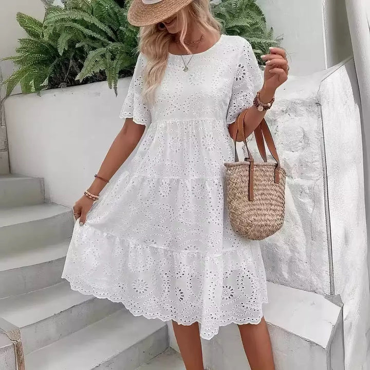 Damen Eyelet Broderie Anglaise Kleid Drune