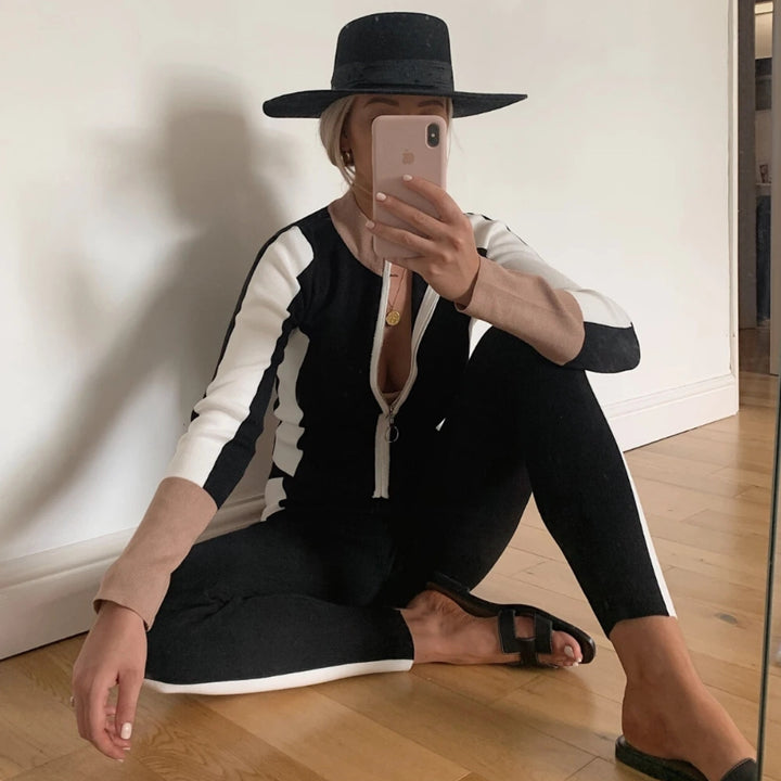 Damen Sportlicher Strick-Jumpsuit mit kurzem Reißverschluss und enganliegendem Schnitt Drune