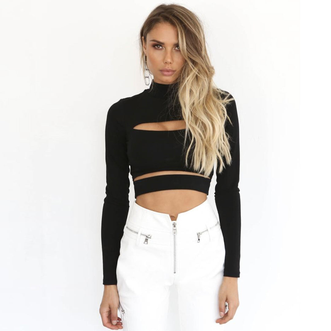 Damen Crop-Top mit Cut-Outs und hochgeschlossenem Design Drune