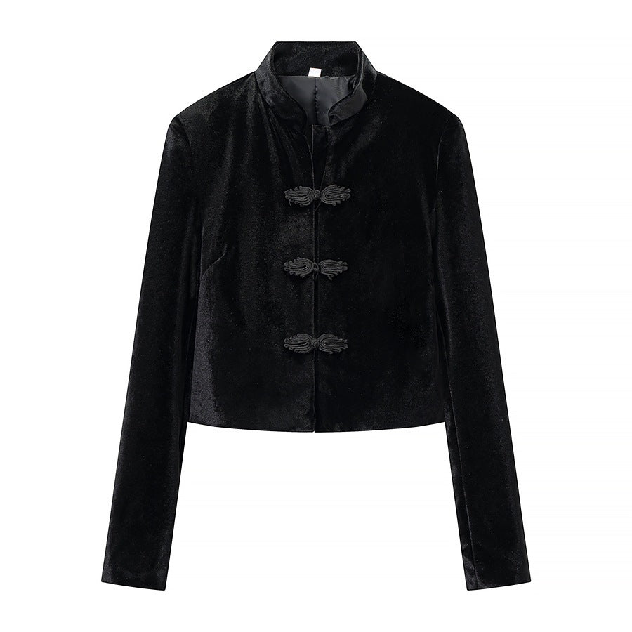 Damen Zweiteiliges Ensemble mit taillierter Kurzjacke im Mandarinstil und hochtaillierter Plisseehose Drune