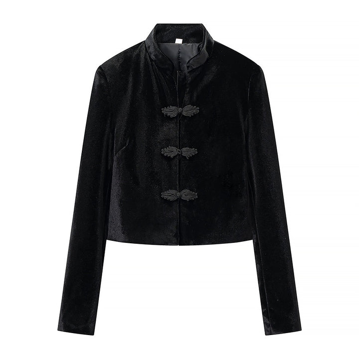 Damen Zweiteiliges Ensemble mit taillierter Kurzjacke im Mandarinstil und hochtaillierter Plisseehose Drune