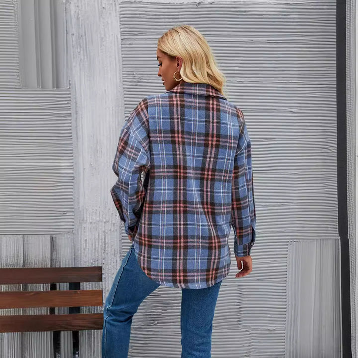 Damen Flanell-Hemdjacke mit kariertem Muster und praktischem Taschen-Design Drune